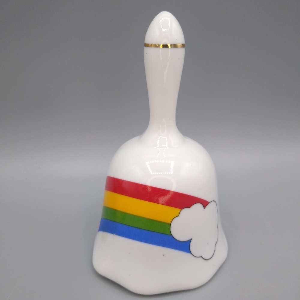 Rainbow Pride Porcelain Bell with Gold Trim Early 1980s Vintage